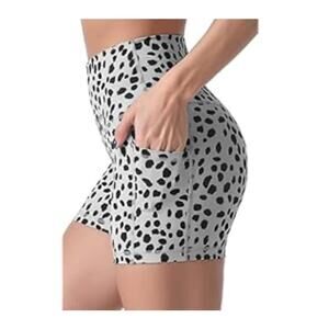 Sunzel No Front Seam Tummy Control High Waist Biker Shorts Leopard Pockets sz L